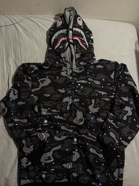 Bape Black & Gray Shark Camo Zip-Up